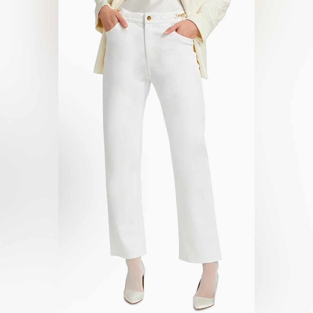 Kobi Halperin White Jean Trousers with Gold Details | June Pant | Size 16